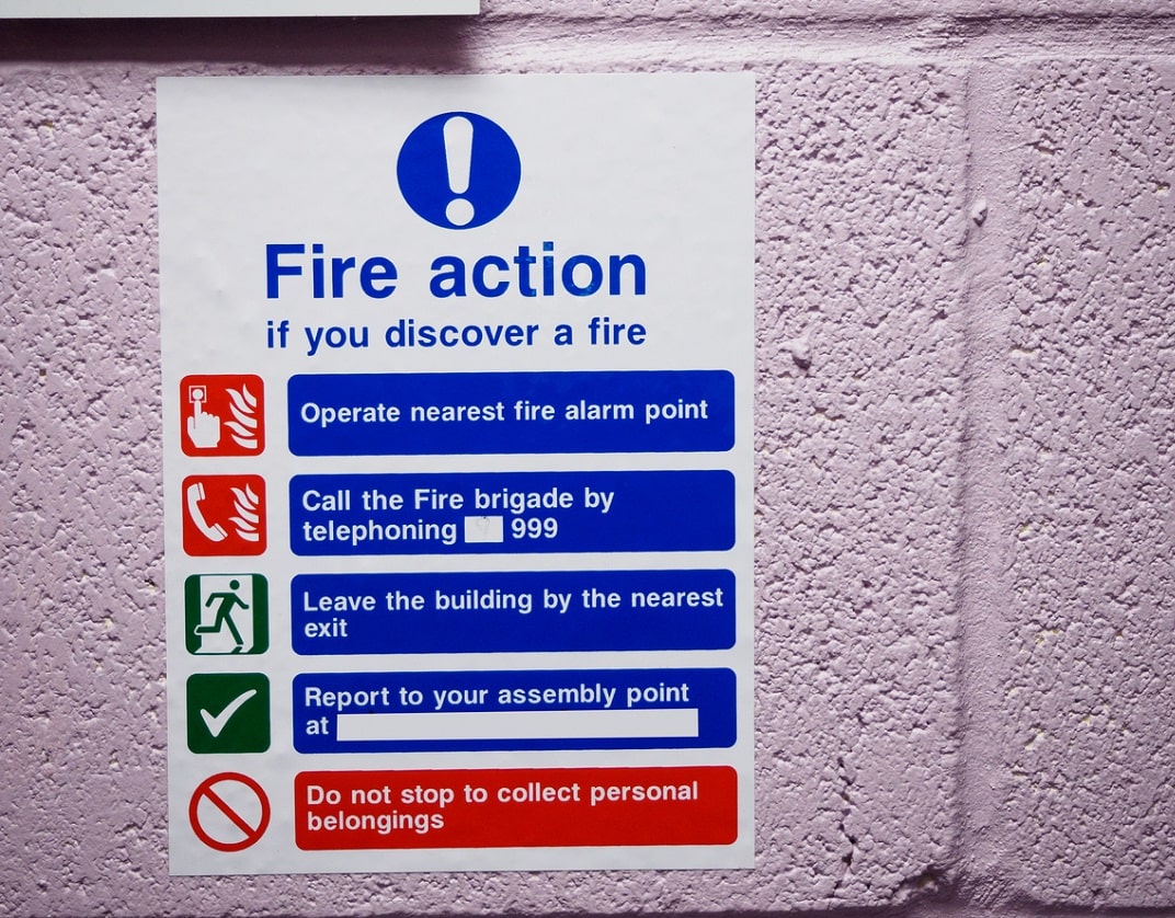 fire action notice with pictograms